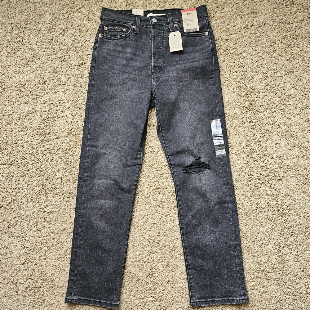 Levi's High Rise Wedgie Straight Lightly Distressed Black Women's Jeans